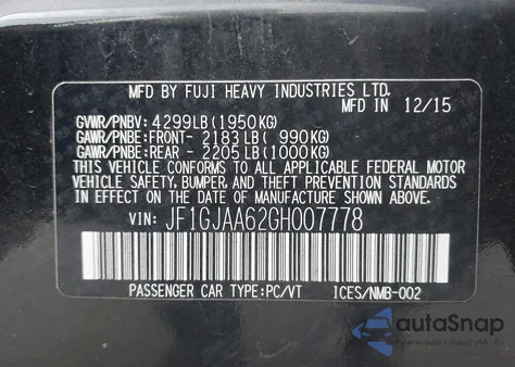 2016 Subaru Impreza 2.0I из США, поврежденный, VIN JF1GJAA62GH007778